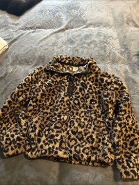 Kids Leopard Print Faux Fur Quarter-Zip Jacket - Brown/Black